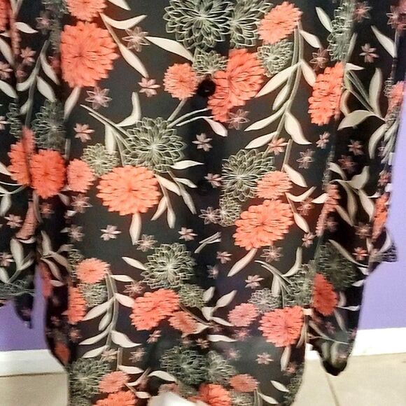 Studio C Vintage Black & Orange Floral Long Sleeve Button Down Casual Chic Top - Picture 3 of 11